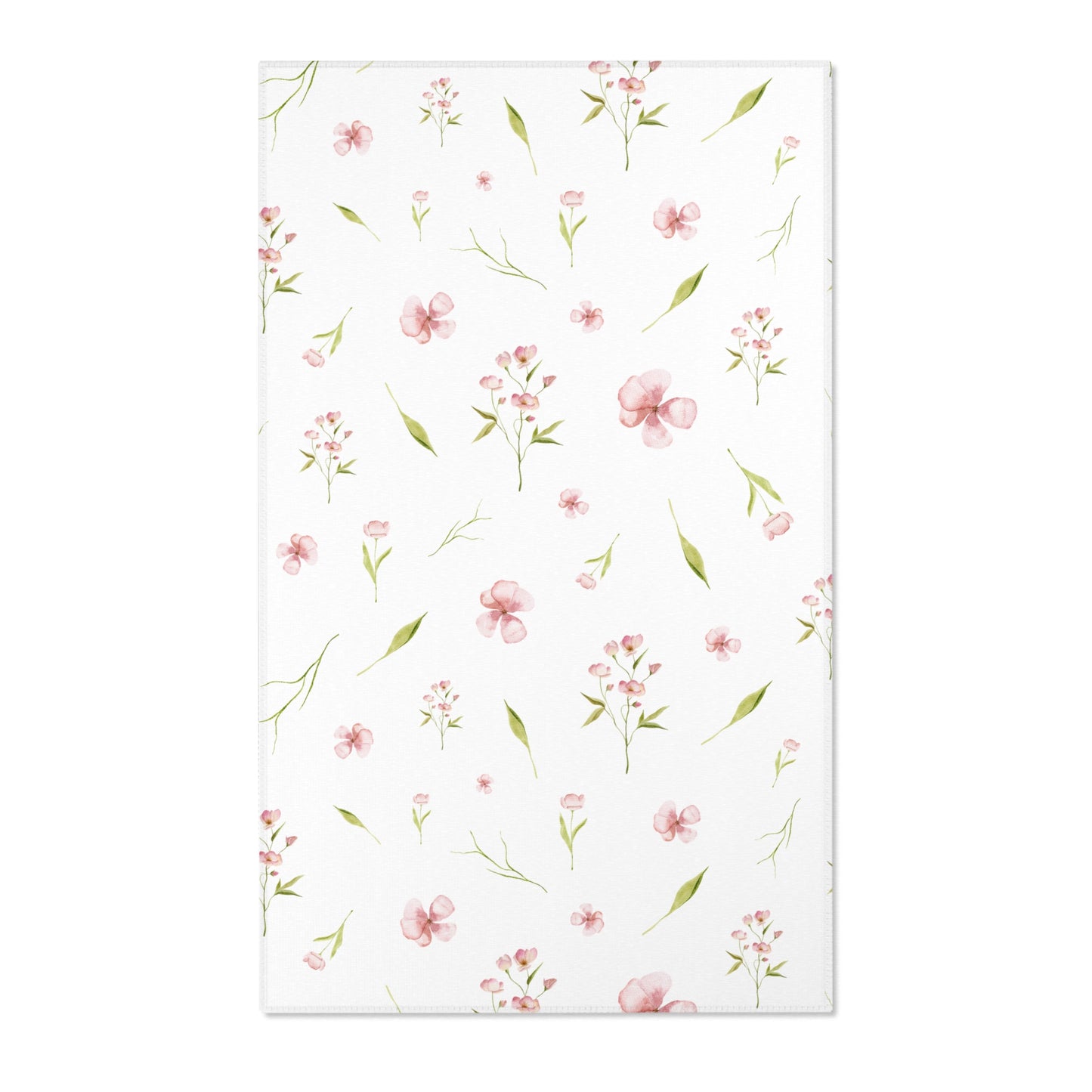 Pink floral nursery area rug with watercolour blooms on white
