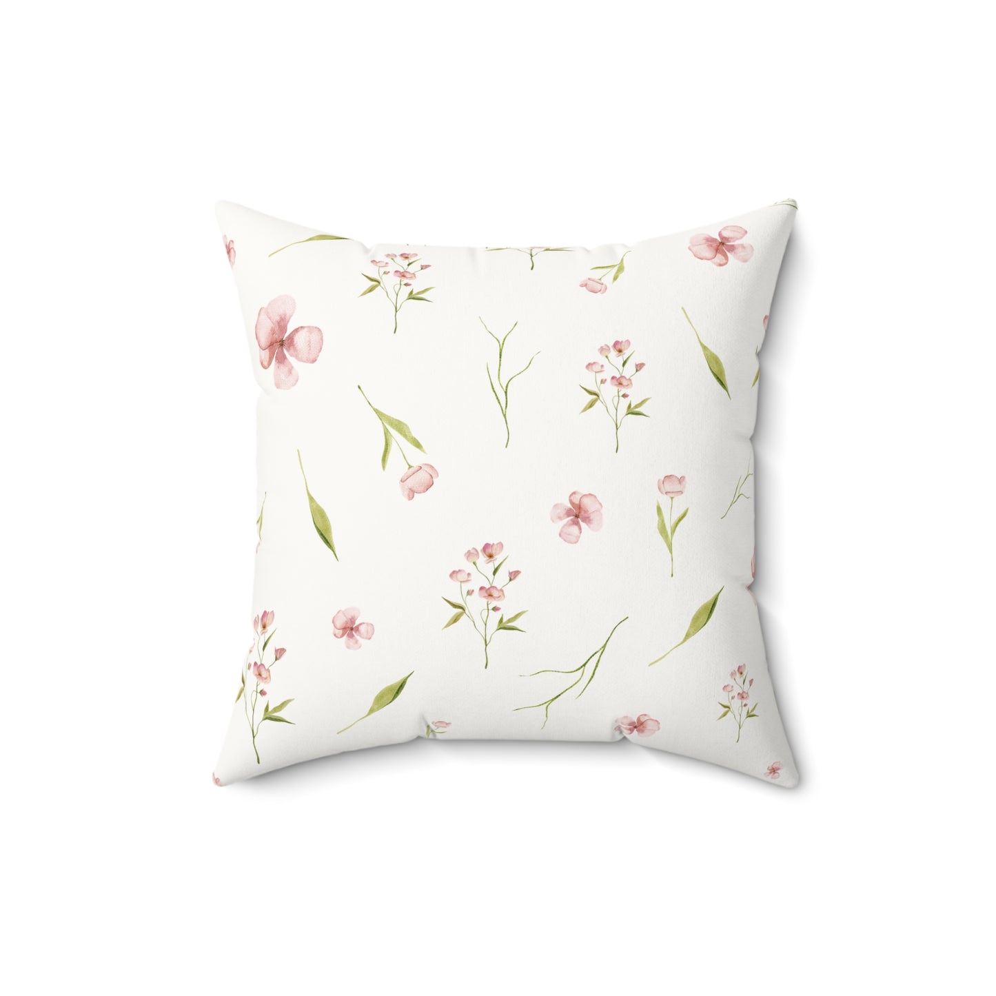 Pink floral faux suede nursery pillow with watercolour blooms