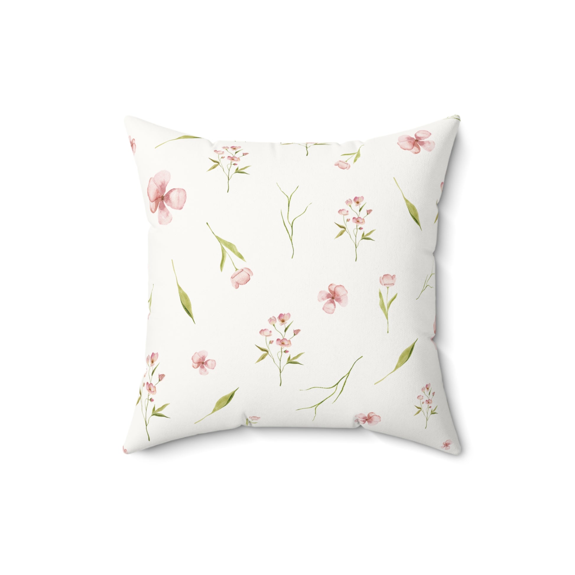 Square floral nursery pillow in soft pink watercolour