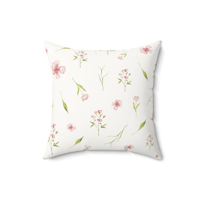 Square floral nursery pillow in soft pink watercolour