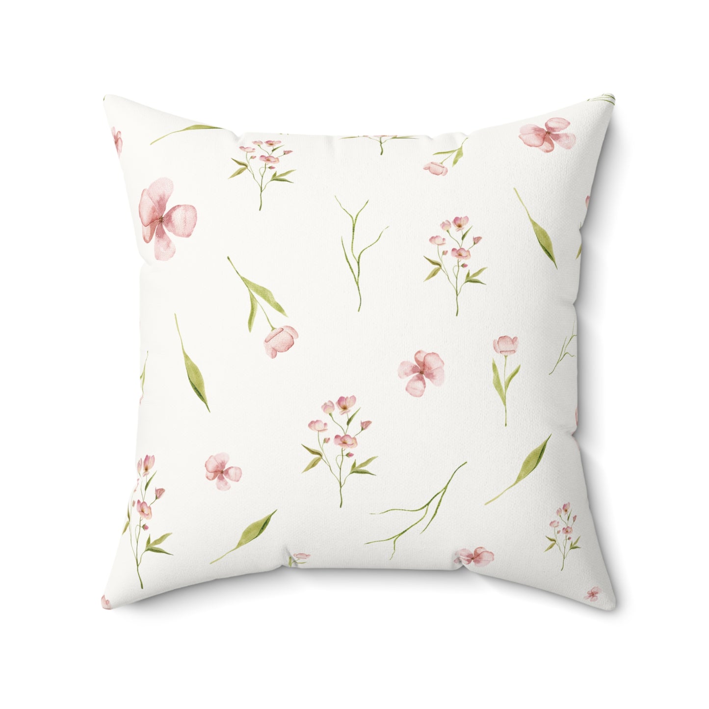 Close detail of the floral print on the Blush Blossom pillow