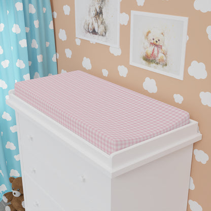 Close detail of the Blush Gingham check on the changing pad cover