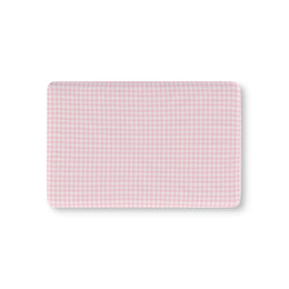 Blush Gingham fitted crib sheet on a nursery crib mattress
