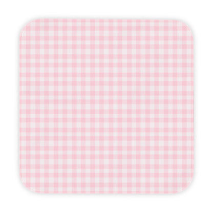 Blush Gingham hooded baby towel wrapped around a baby