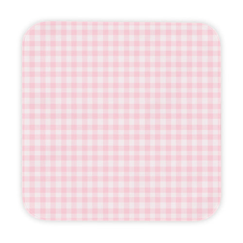 Blush Gingham hooded baby towel wrapped around a baby