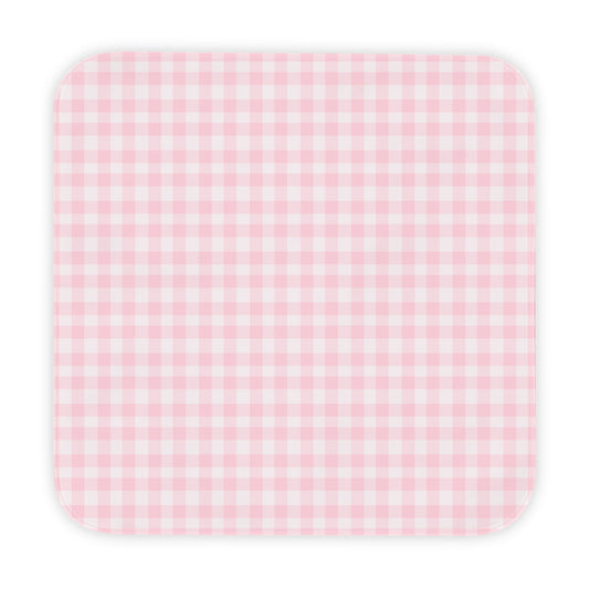 Blush Gingham hooded baby towel wrapped around a baby