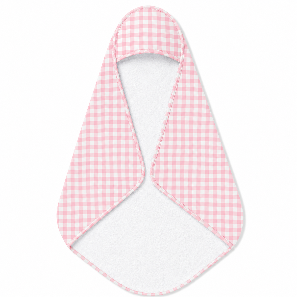 Blush Gingham hooded baby towel wrapped around a baby