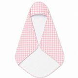 Blush Gingham hooded baby towel wrapped around a baby