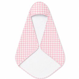Blush Gingham hooded baby towel wrapped around a baby