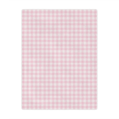 Minky baby blanket in a small pink and white check
