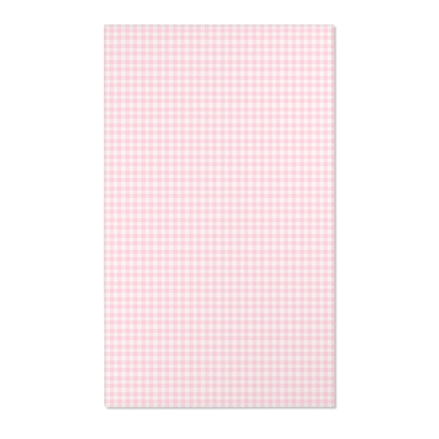 Pink and white gingham check nursery area rug