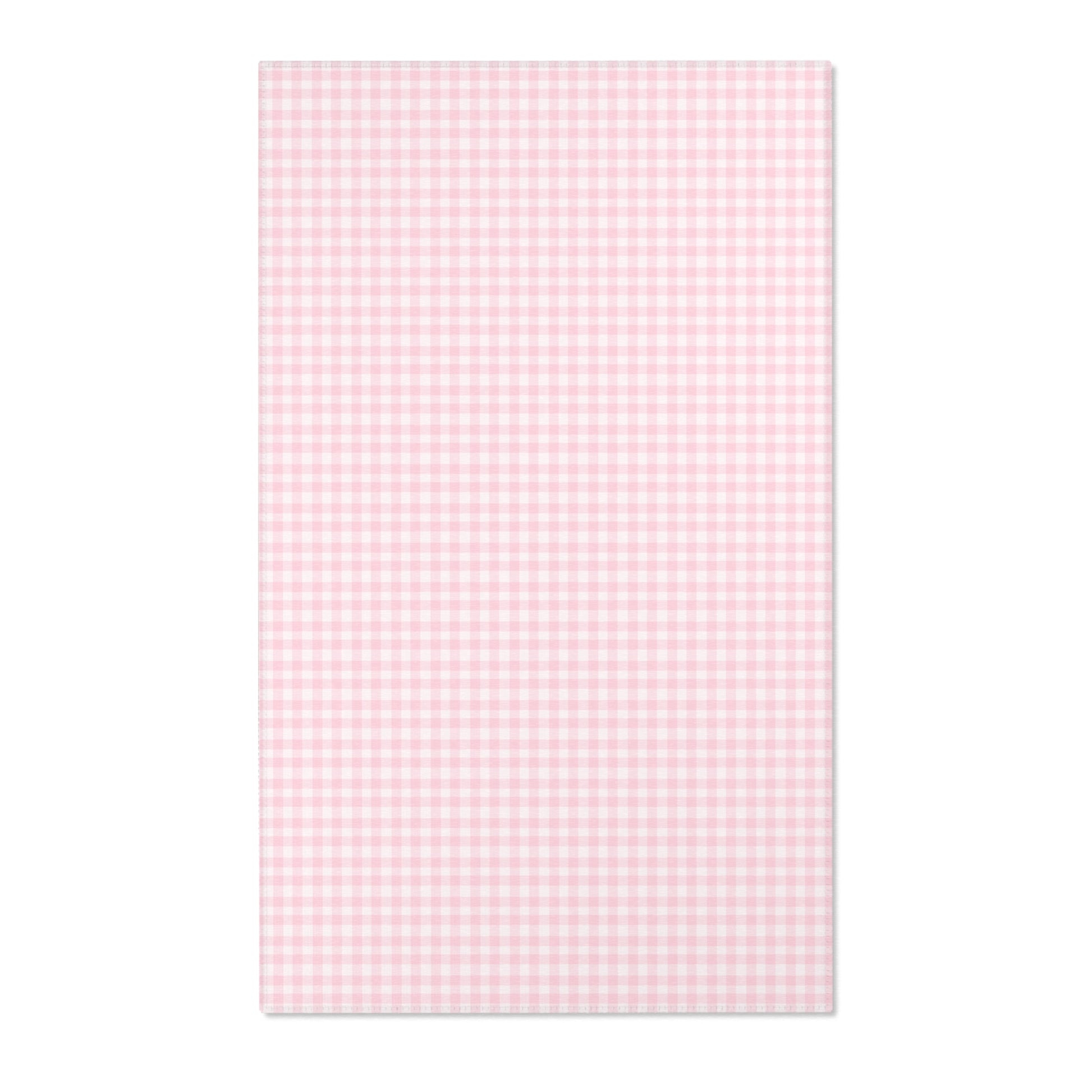 Pink and white gingham check nursery area rug