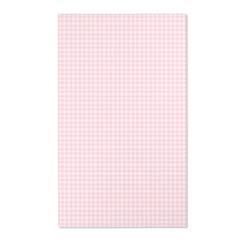 Pink and white gingham check nursery area rug