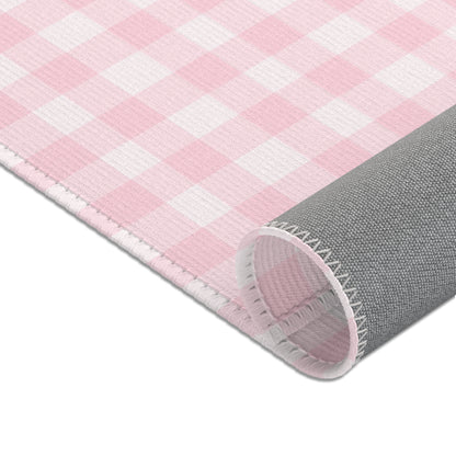 Blush Gingham area rug, full check detail