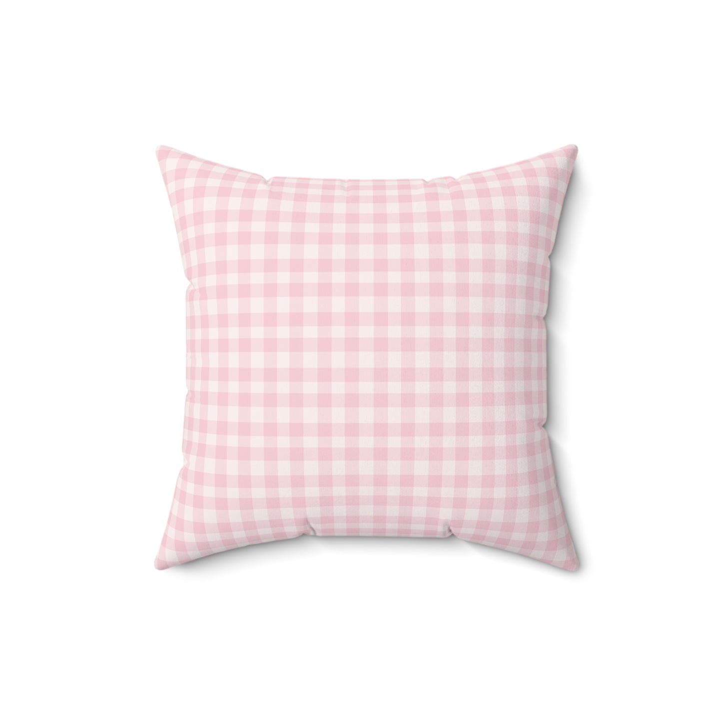 Faux suede nursery pillow in a small pink and white check