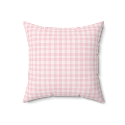 Blush Gingham pillow, small pink check on faux suede