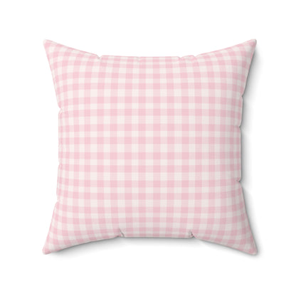 Close detail of the Blush Gingham check on the pillow