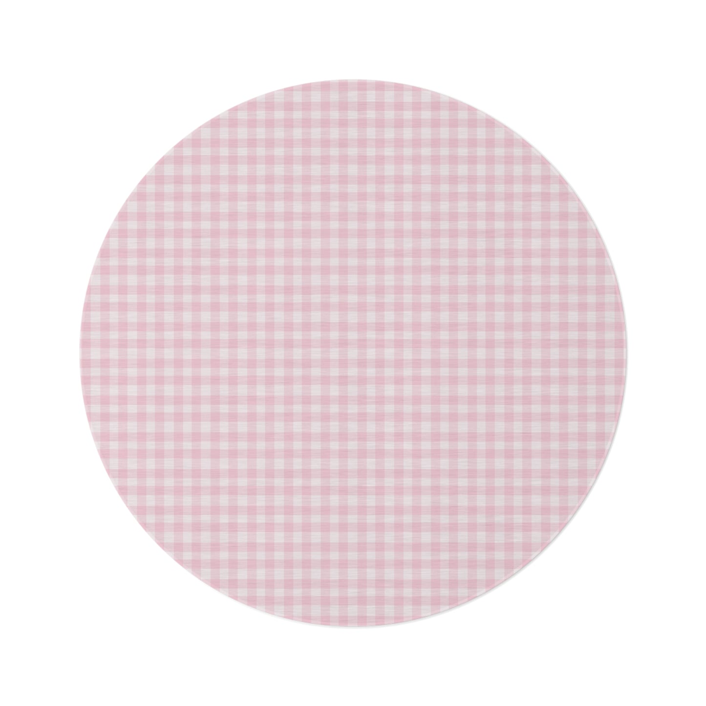 Blush Gingham round nursery rug on a baby room floor