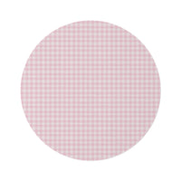 Blush Gingham round nursery rug on a baby room floor