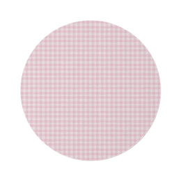 Blush Gingham round nursery rug on a baby room floor