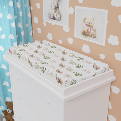 Boho Botanical changing pad cover fitted over a contoured pad