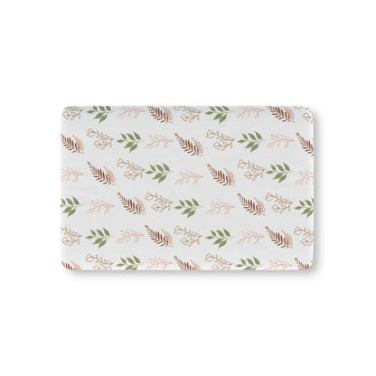 Boho Botanical fitted crib sheet on a nursery crib mattress