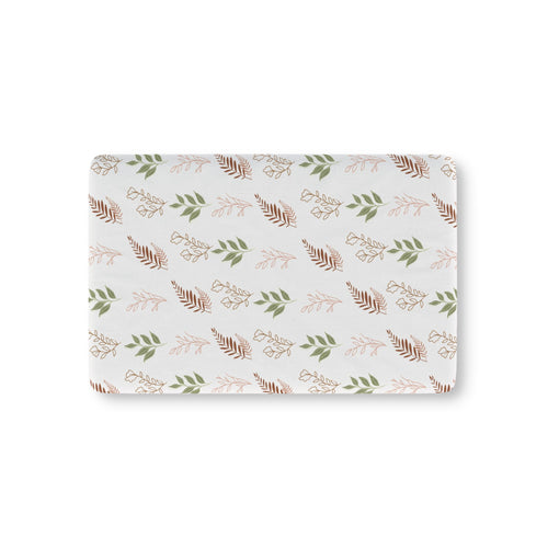 Boho Botanical fitted crib sheet on a nursery crib mattress
