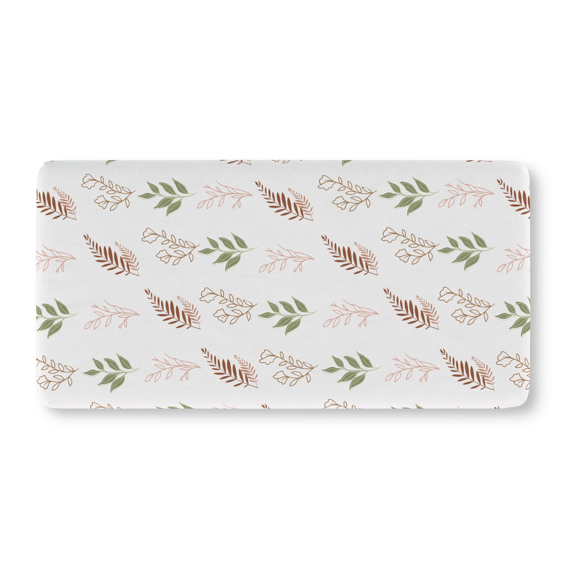 Fitted crib sheet in sage and terracotta botanicals, Boho Botanical print