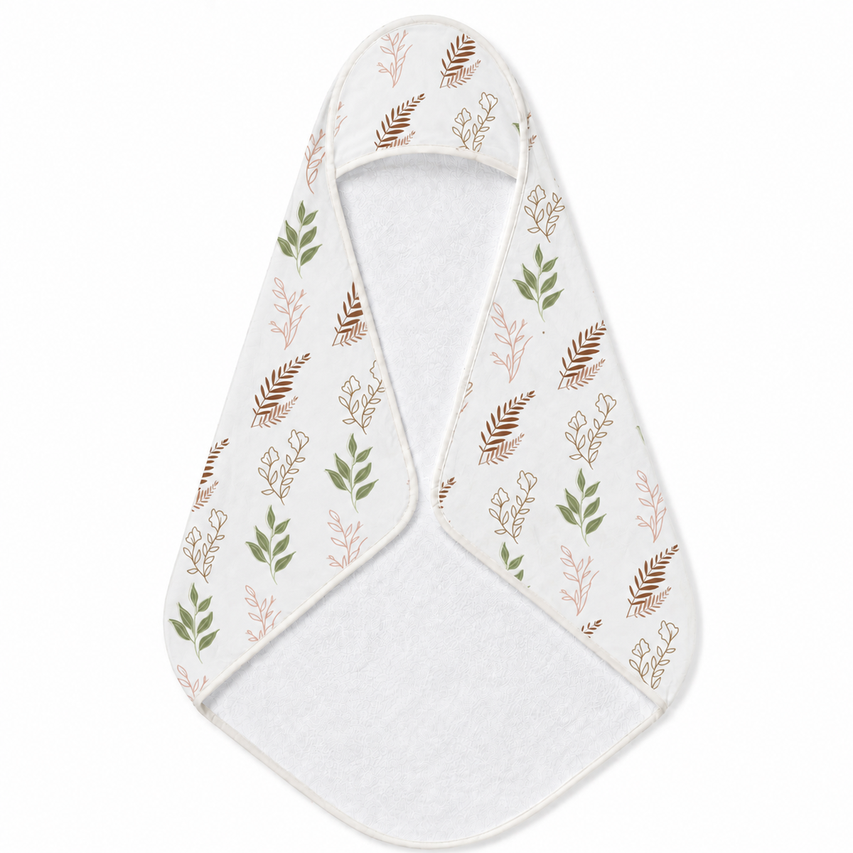 Boho Botanical hooded baby towel wrapped around a baby