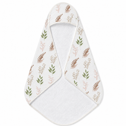 Boho Botanical hooded baby towel wrapped around a baby