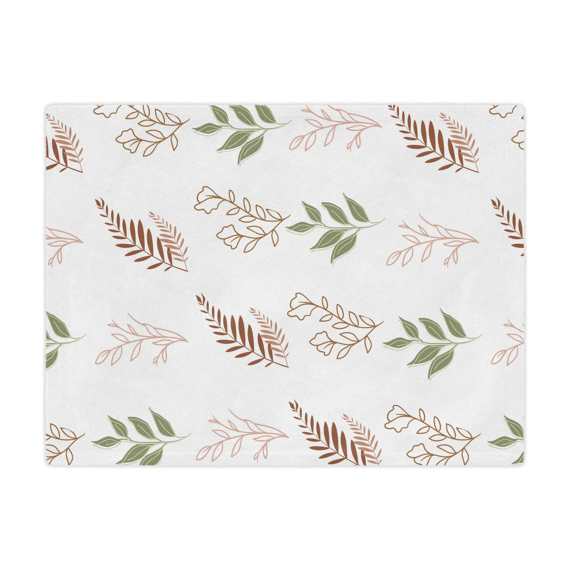 Close detail of the leaf sprig print on the minky baby blanket