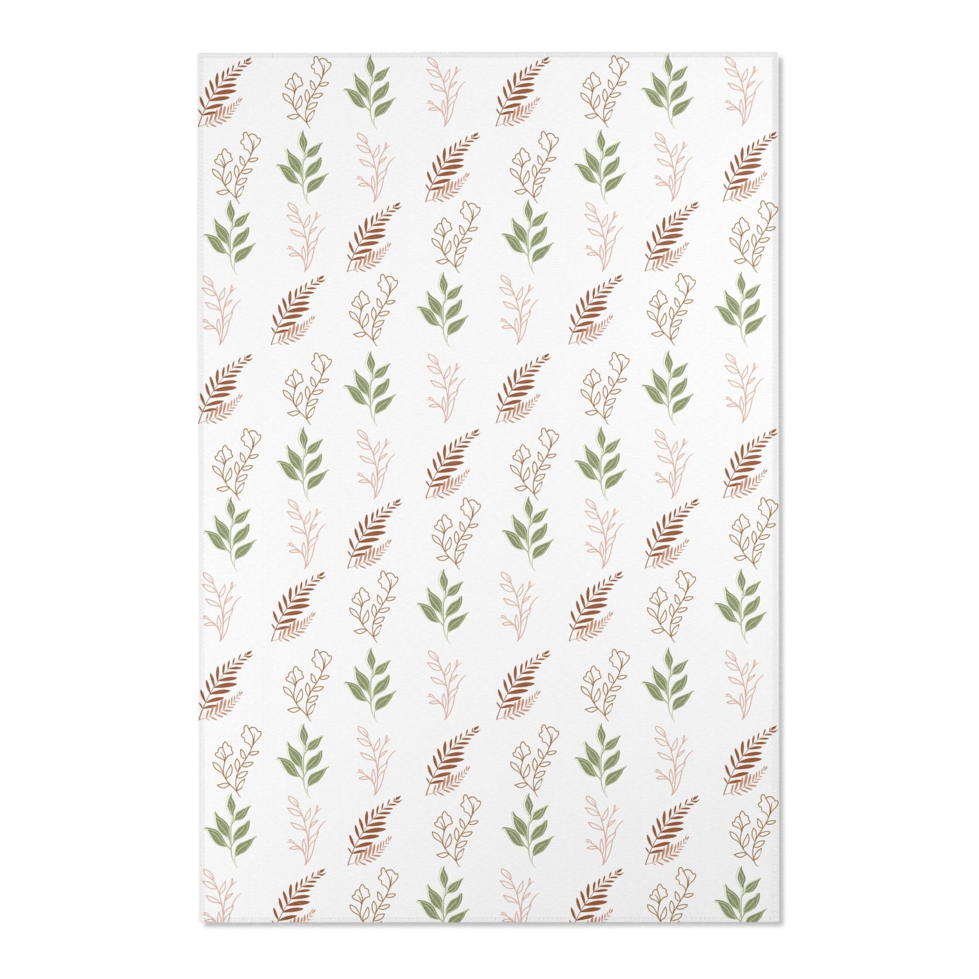 Close detail of the fern print on the nursery area rug