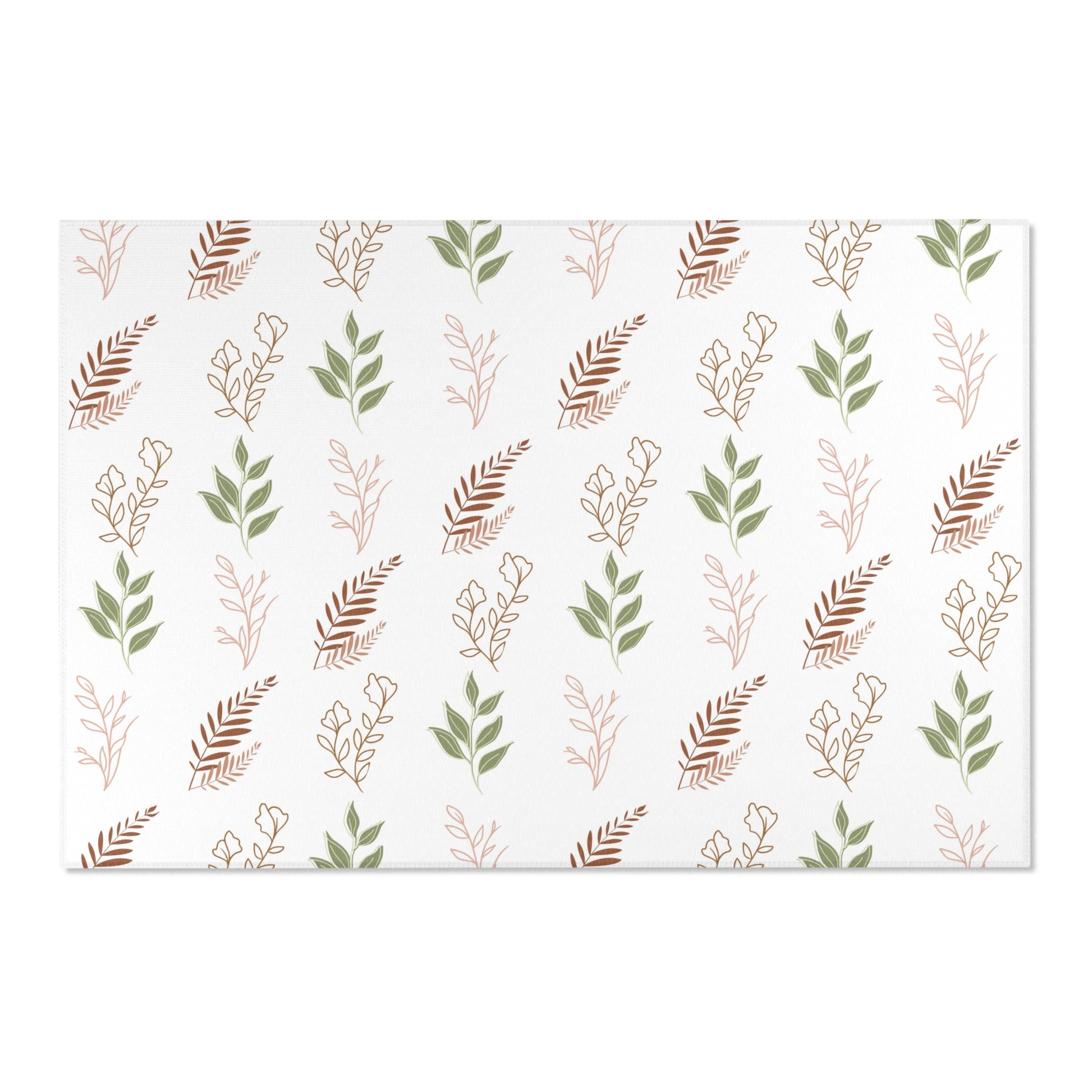 Low pile nursery rug with sage and rust leaf sprigs