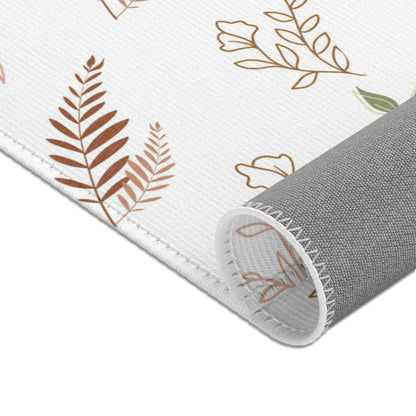 Corner detail of the Boho Botanical nursery area rug