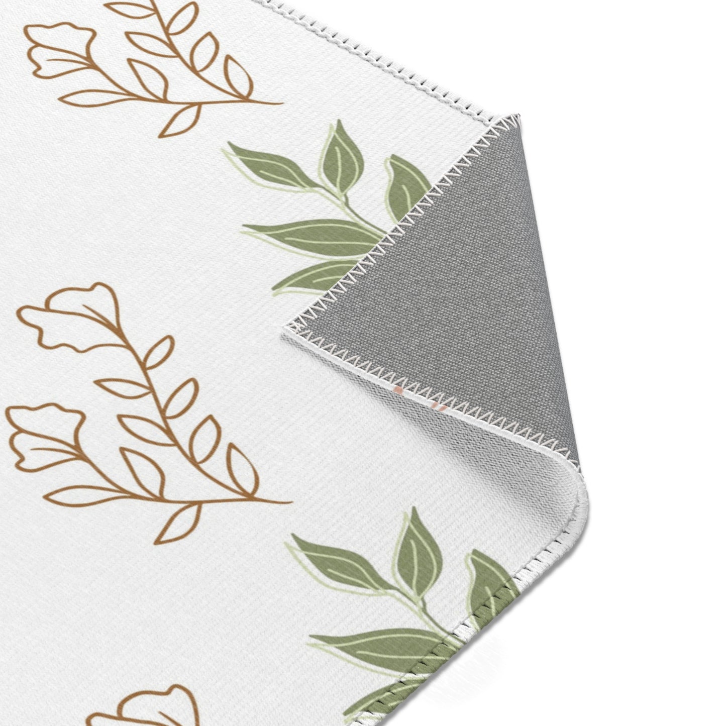 Boho Botanical rug print detail in rust and sage