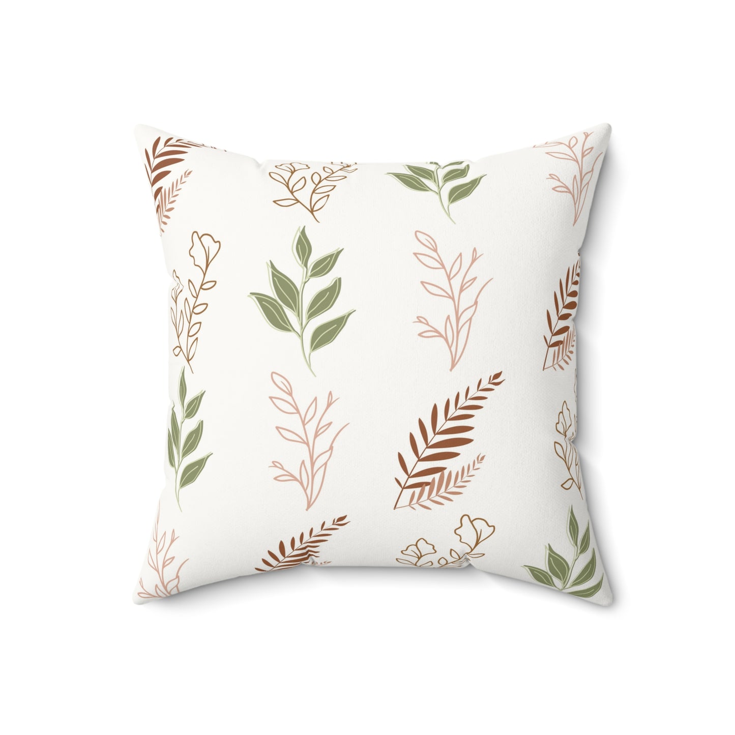 Close detail of the leaf sprig print on the faux suede pillow