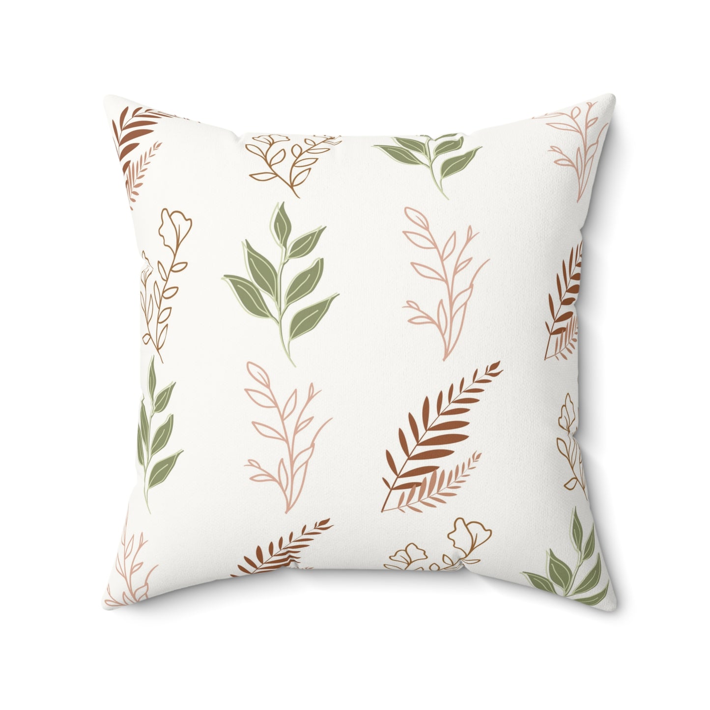 Faux suede pillow with fern and leaf botanicals in rust and sage