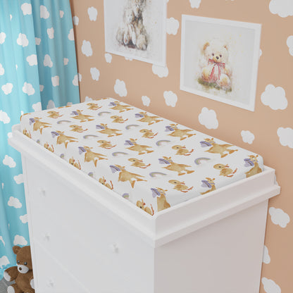 Bonnet Ducklings changing pad cover fitted over a contoured pad