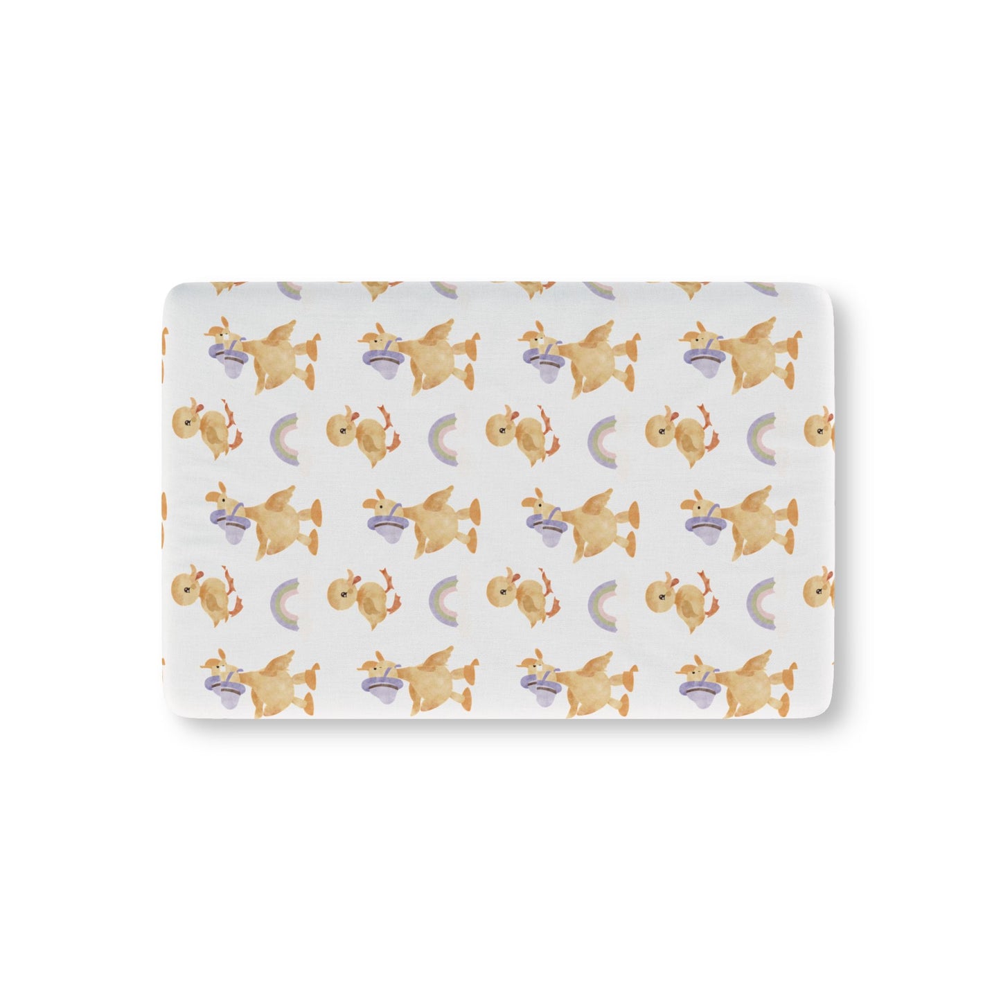 Bonnet Ducklings fitted crib sheet on a nursery crib mattress