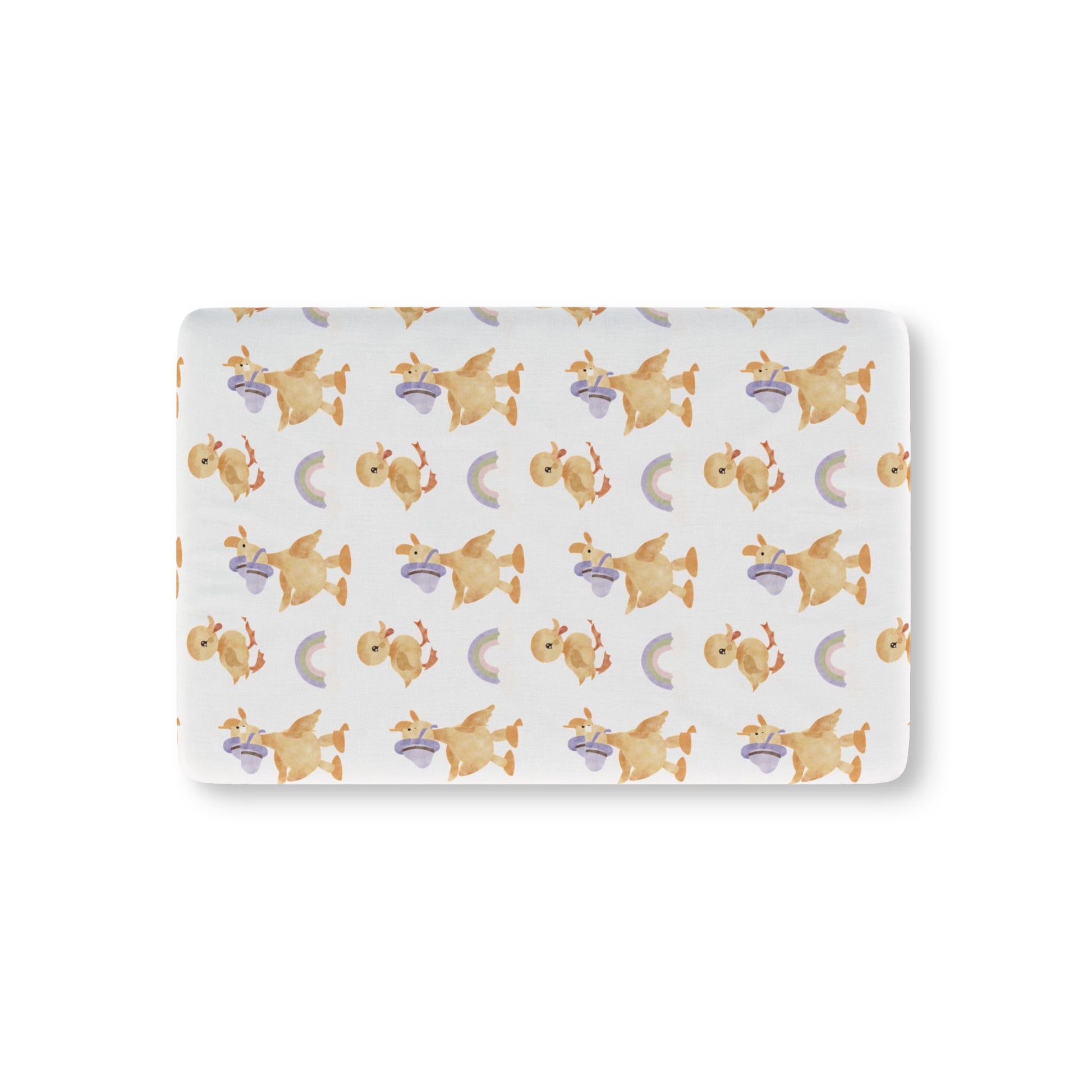 Bonnet Ducklings fitted crib sheet on a nursery crib mattress