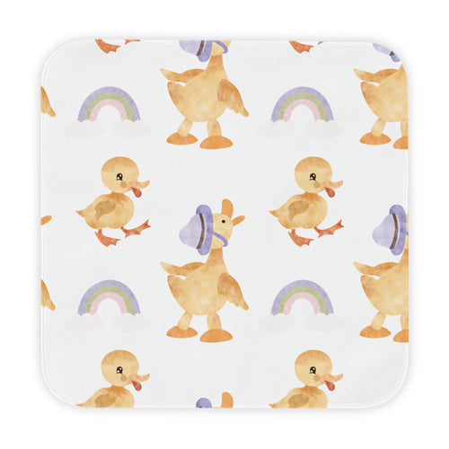 Bonnet Ducklings hooded baby towel wrapped around a baby