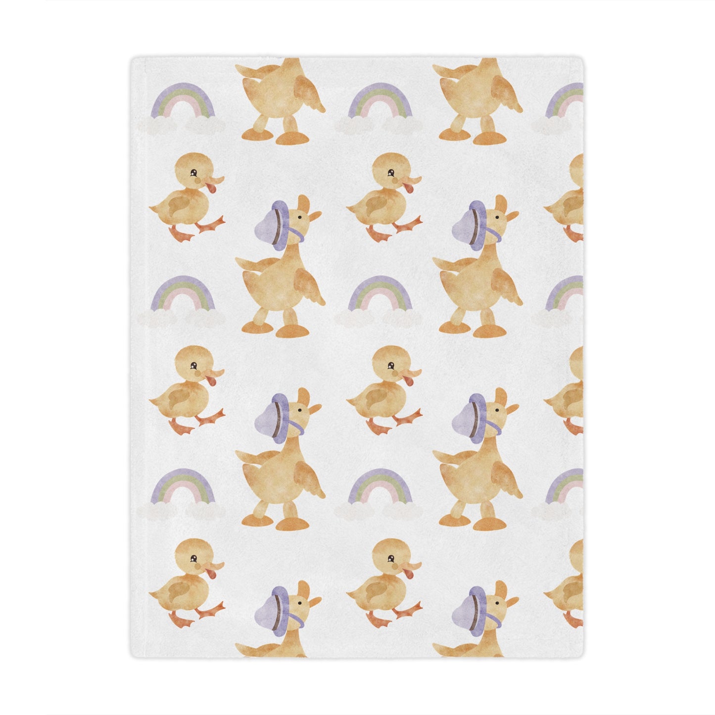 Minky baby blanket in yellow and lilac, Bonnet Ducklings print