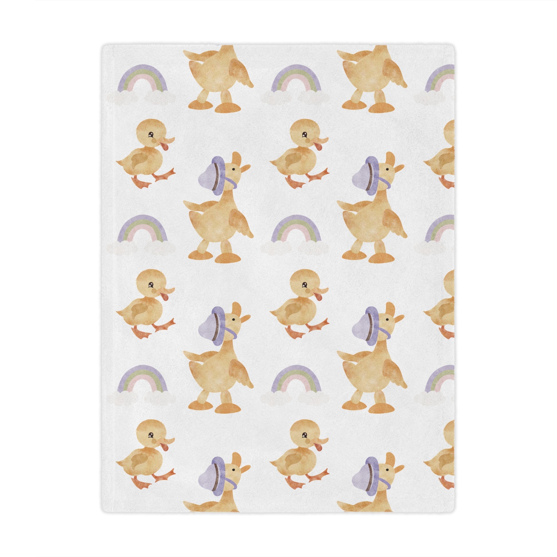 Minky baby blanket in yellow and lilac, Bonnet Ducklings print