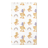 Duck nursery area rug in soft yellow, lilac and sage