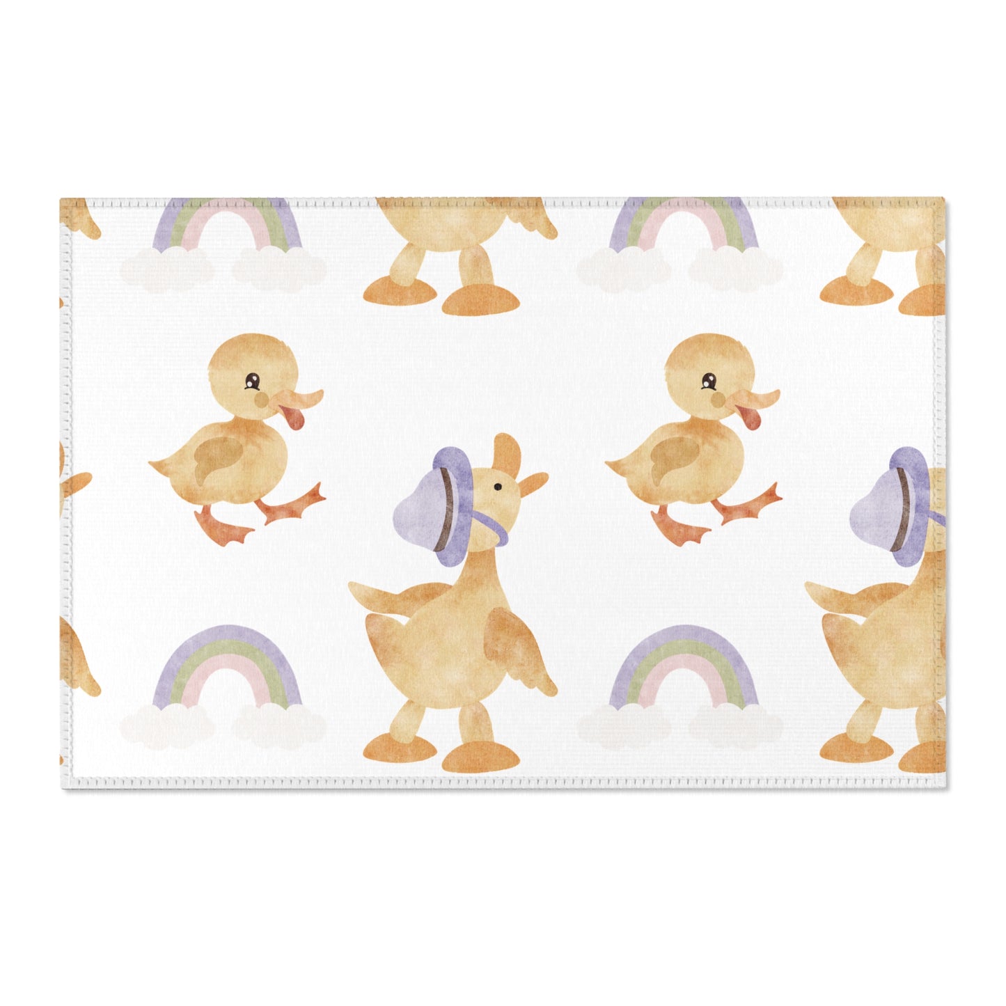 Bonnet Ducklings area rug shown in landscape orientation