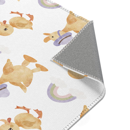 Nursery area rug printed edge to edge with ducklings