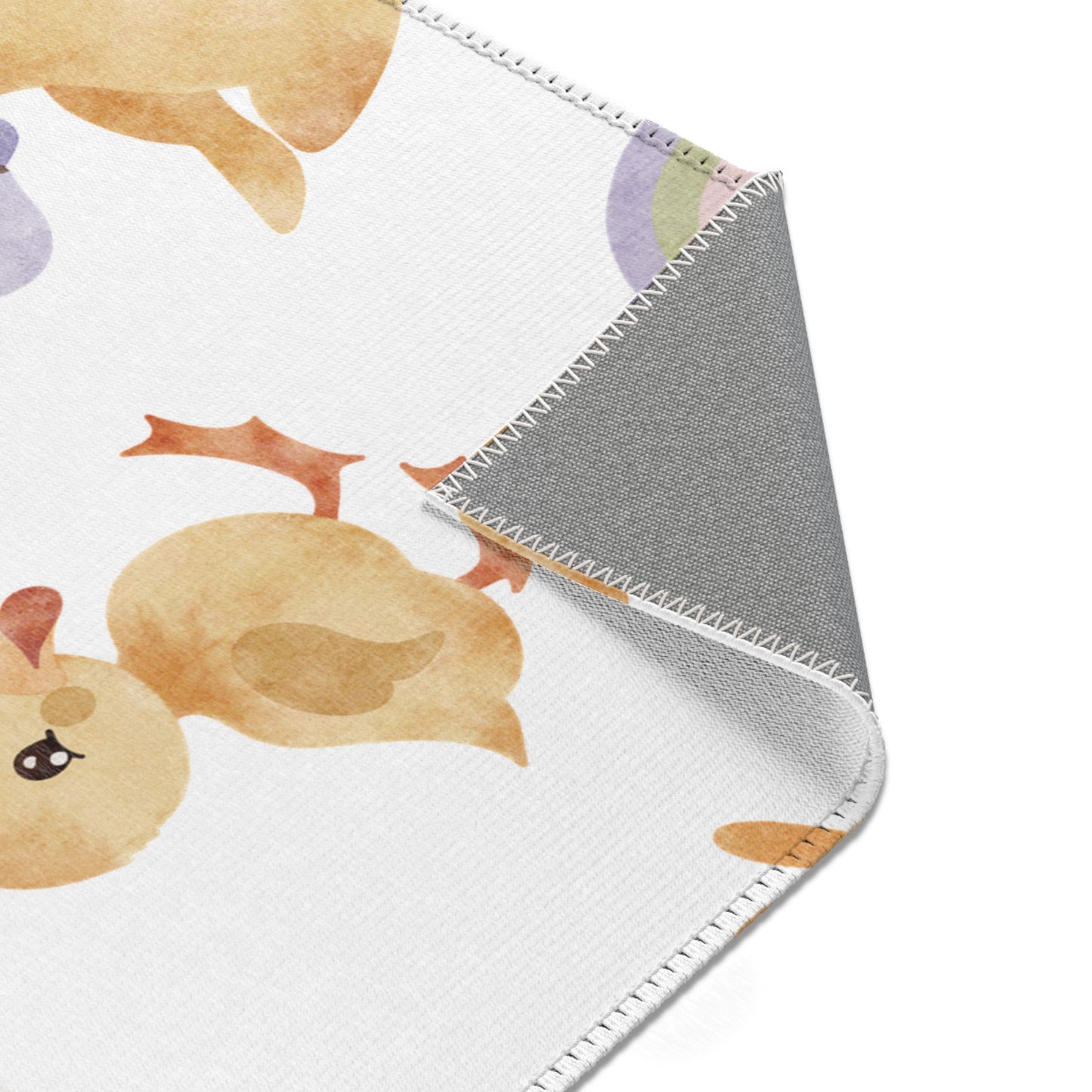 Duckling rug in yellow and lilac for a nursery floor