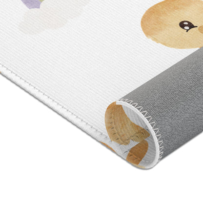 Corner detail of the Bonnet Ducklings nursery area rug