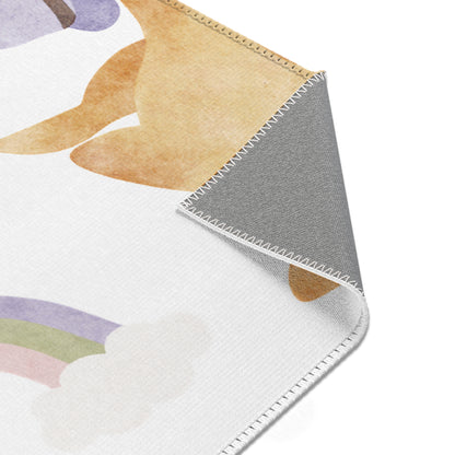 Bonnet Ducklings rug print detail in yellow and lilac