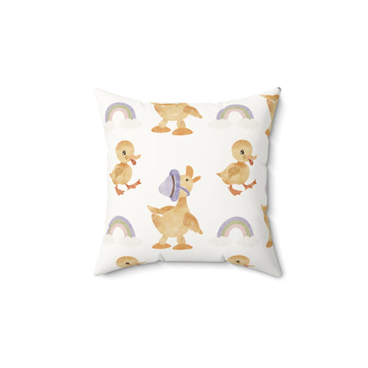 Bonnet Ducklings decorative nursery pillow on a glider chair